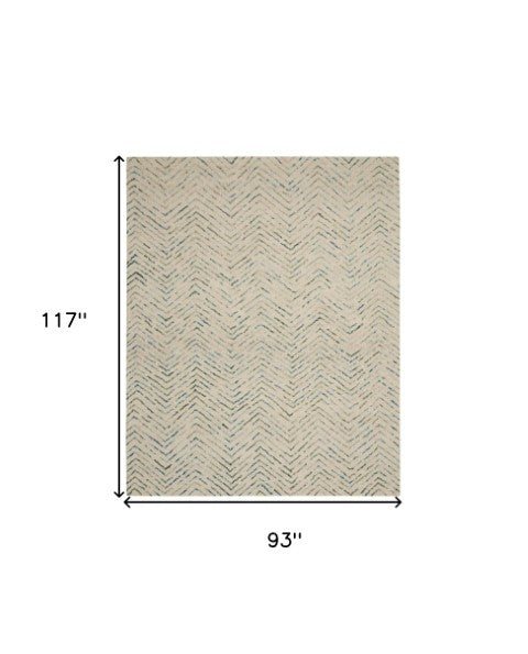 Homeroots 8' Modern Ivory Blue And Green Wool Chevron Area Rug - Perfect For Enhancing Your Home's Style 8' X 10' Wool 553387