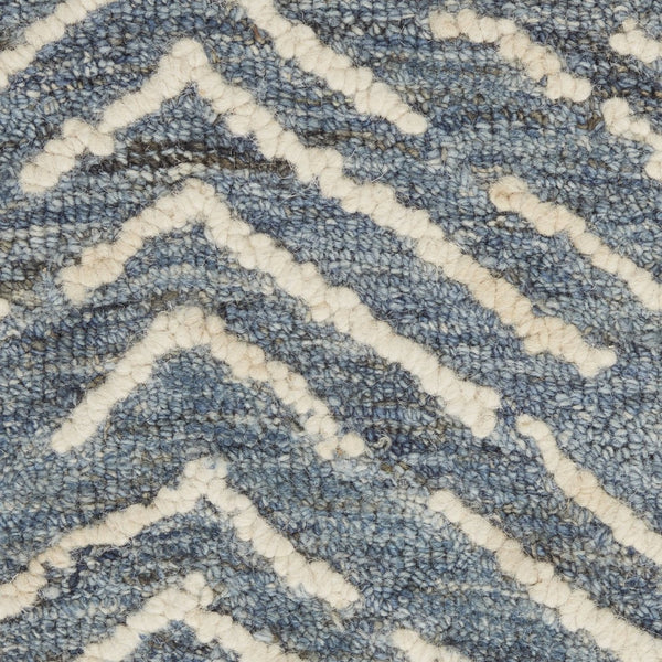 HomeRoots 8' Indigo and Ivory Wool Chevron Runner Rug - Modern Style for High-Traffic Areas, Easy Care & Comfort 553388