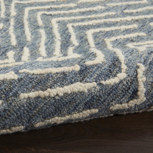 HomeRoots 8' Indigo and Ivory Wool Chevron Runner Rug - Modern Style for High-Traffic Areas, Easy Care & Comfort 553388