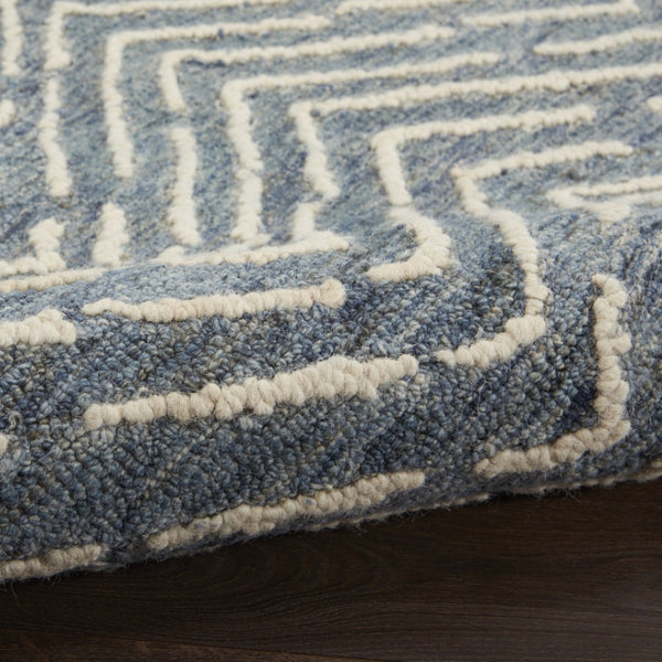 HomeRoots 8' Indigo and Ivory Wool Chevron Runner Rug - Modern Style for High-Traffic Areas, Easy Care & Comfort 553388