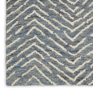 HomeRoots 8' Indigo and Ivory Wool Chevron Runner Rug - Modern Style for High-Traffic Areas, Easy Care & Comfort 553388