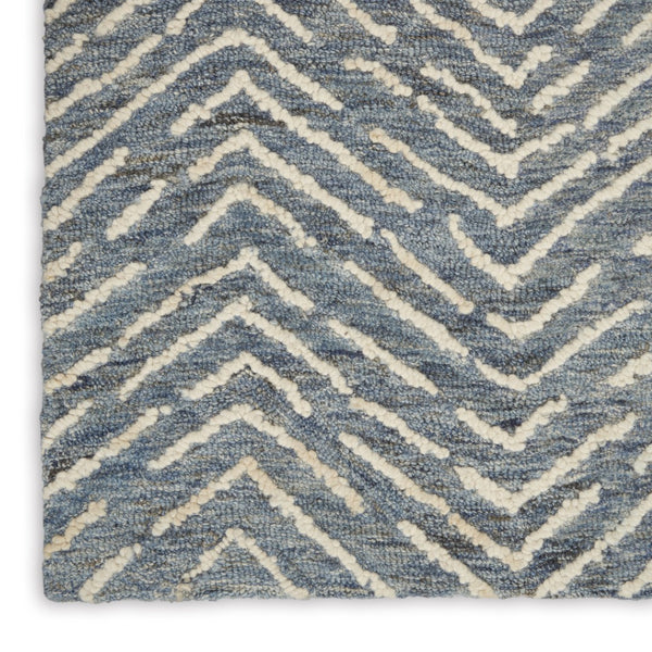 HomeRoots 8' Indigo and Ivory Wool Chevron Runner Rug - Modern Style for High-Traffic Areas, Easy Care & Comfort 553388