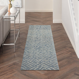 HomeRoots 8' Indigo and Ivory Wool Chevron Runner Rug - Modern Style for High-Traffic Areas, Easy Care & Comfort 553388