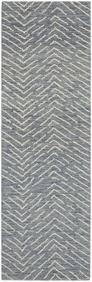 HomeRoots 8' Indigo and Ivory Wool Chevron Runner Rug - Modern Style for High-Traffic Areas, Easy Care & Comfort 553388