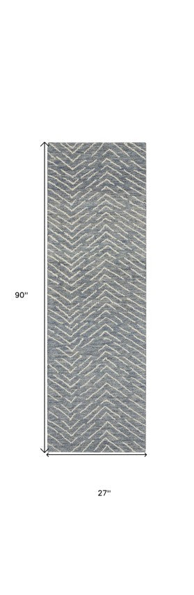 Homeroots 8' Indigo And Ivory Wool Chevron Runner Rug - Modern Design For Hallways, Laundry & Cozy Spaces  Wool 553388