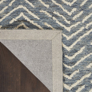 HomeRoots 8' Indigo and Ivory Wool Chevron Runner Rug - Modern Style for High-Traffic Areas, Easy Care & Comfort 553388