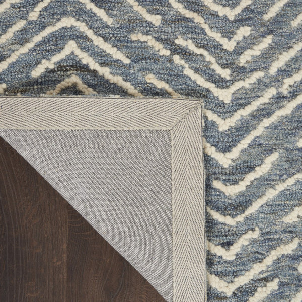 HomeRoots 8' Indigo and Ivory Wool Chevron Runner Rug - Modern Style for High-Traffic Areas, Easy Care & Comfort 553388