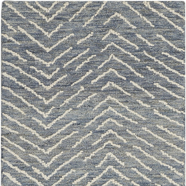 Homeroots 8' Indigo And Ivory Wool Chevron Runner Rug - Modern Design For Hallways, Laundry & Cozy Spaces  Wool 553388