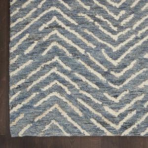 HomeRoots 8' Indigo and Ivory Wool Chevron Runner Rug - Modern Style for High-Traffic Areas, Easy Care & Comfort 553388