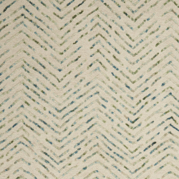 Homeroots 8' Modern Ivory Blue And Green Wool Chevron Area Rug - Perfect For Enhancing Your Home's Style 5' X 7' Wool 553390