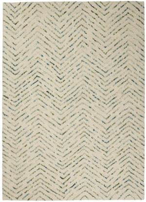 Homeroots 8' Modern Ivory Blue And Green Wool Chevron Area Rug - Perfect For Enhancing Your Home's Style 4' X 6' Wool 553392