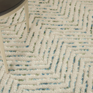 Homeroots 8' Modern Ivory Blue And Green Wool Chevron Area Rug - Perfect For Enhancing Your Home's Style 4' X 6' Wool 553392