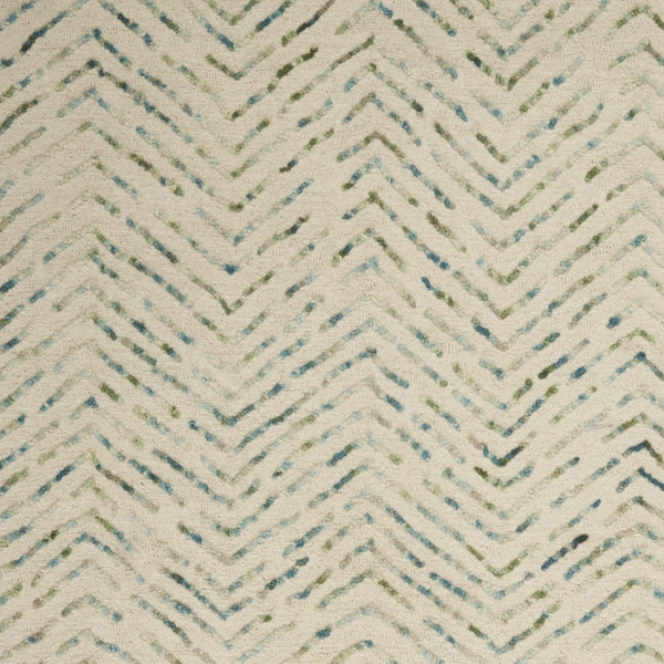 Homeroots 8' Modern Ivory Blue And Green Wool Chevron Area Rug - Perfect For Enhancing Your Home's Style 4' X 6' Wool 553392