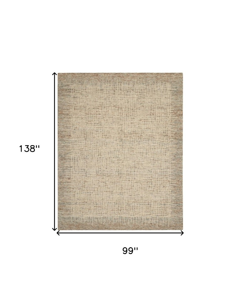 8 Foot by 12 Handmade Wool Abstract Rug Neutral Tufted Pile for Living Rooms