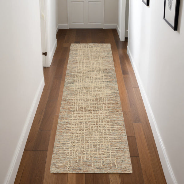 Homeroots 8' Beige And Tan Wool Abstract Runner Rug - Stylish Accent For Hallways, Living Rooms, And More!  Wool 553397