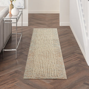HomeRoots 8' Beige and Tan Wool Abstract Runner Rug - Modern Softness for Hallways, Kitchens & Utility Areas 553397