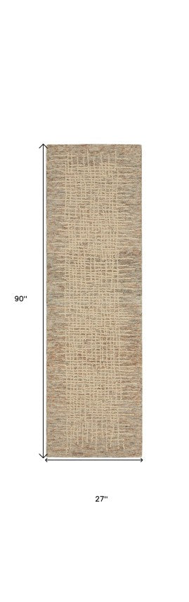 Homeroots 8' Beige And Tan Wool Abstract Runner Rug - Stylish Accent For Hallways, Living Rooms, And More!  Wool 553397