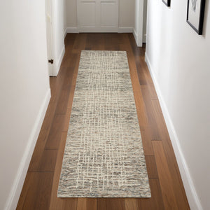 Homeroots 8' Ivory Brown And Gray Abstract Wool Runner Rug - Stylish Accent For Hallways And More!  Wool 553398