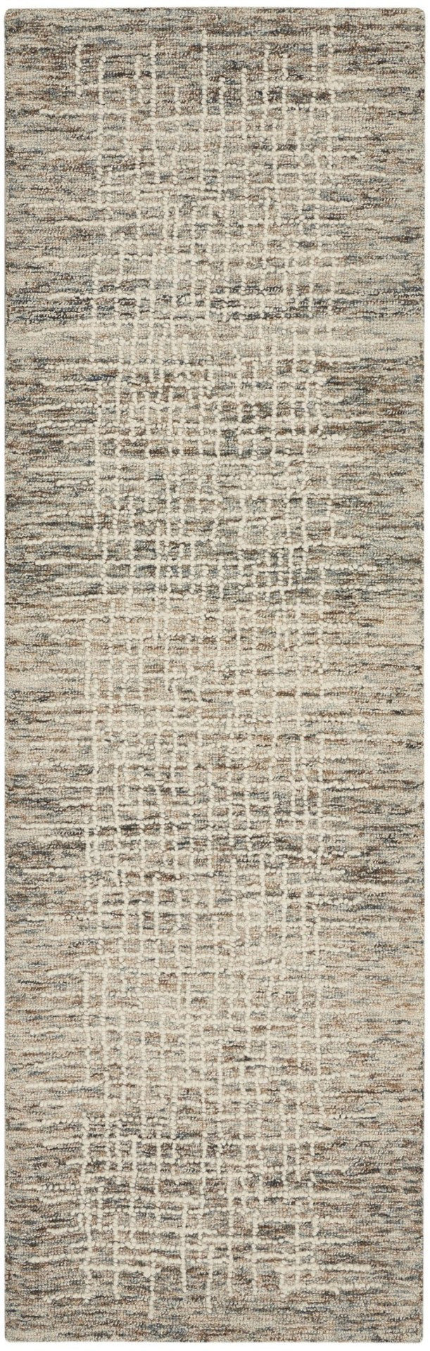 HomeRoots 8' Elegant Abstract Wool Runner Rug in Ivory, Brown & Gray - Perfect for Hallways & Modern Spaces 553398