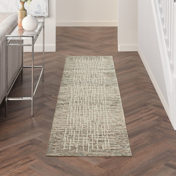 Homeroots 8' Ivory Brown And Gray Abstract Wool Runner Rug - Stylish Accent For Hallways And More!  Wool 553398