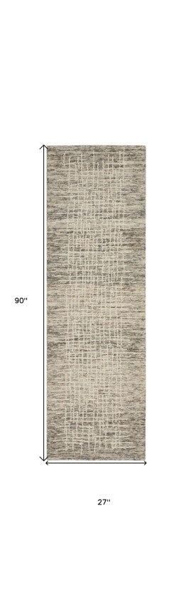 Homeroots 8' Ivory Brown And Gray Abstract Wool Runner Rug - Stylish Accent For Hallways And More!  Wool 553398