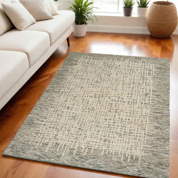 Homeroots 8' Artful Wool Abstract Area Rug In Ivory Brown And Gray - Elevate Your Space With Style! 5' X 7' Wool 553400
