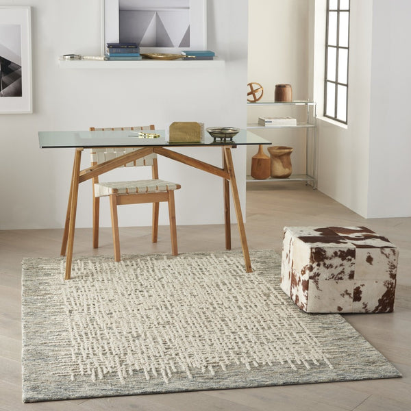 HomeRoots 8' Wool Abstract Area Rug in Ivory, Brown & Gray - Stylish Comfort for Modern Living Spaces 5' X 7' 553400