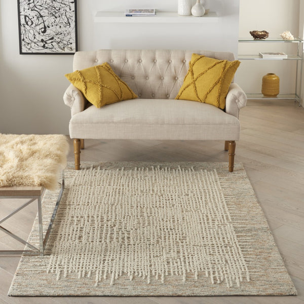 HomeRoots 8' Beige and Tan Wool Abstract Area Rug - Cozy, Soft, and Stylish for Modern and Rustic Spaces 4' X 6' 553401