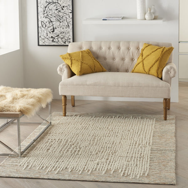 HomeRoots 8' Beige and Tan Wool Abstract Area Rug - Cozy, Soft, and Stylish for Modern and Rustic Spaces 4' X 6' 553401