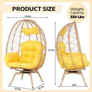 English Elm Oversized Swivel Rattan Egg Chair Hand-woven Wicker Patio Indoor Lounge Seat T5880P501002