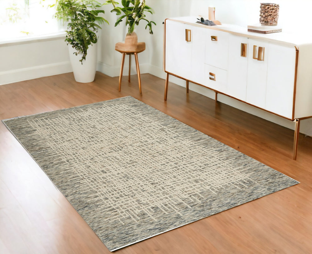 HomeRoots 8' Wool Abstract Area Rug in Ivory, Brown & Gray - Stylish Comfort for Modern Living Spaces 4' X 6' 553402