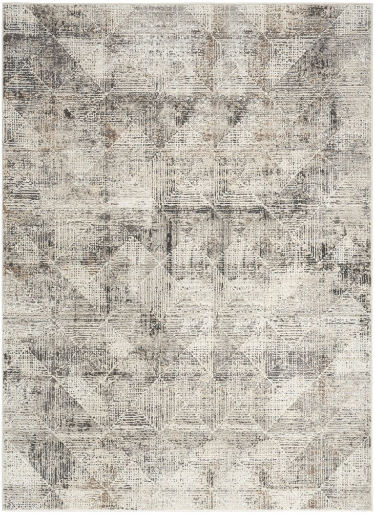 HomeRoots Geometric Ivory Black Polyester Area Rug Stain Resistant for Modern Living and Dining Spaces 9' x 12' 553413