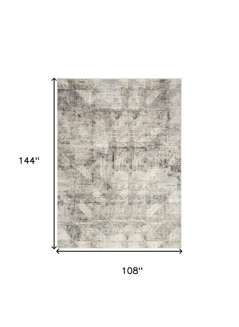 HomeRoots Geometric Ivory Black Polyester Area Rug Stain Resistant for Modern Living and Dining Spaces 9' x 12' 553413