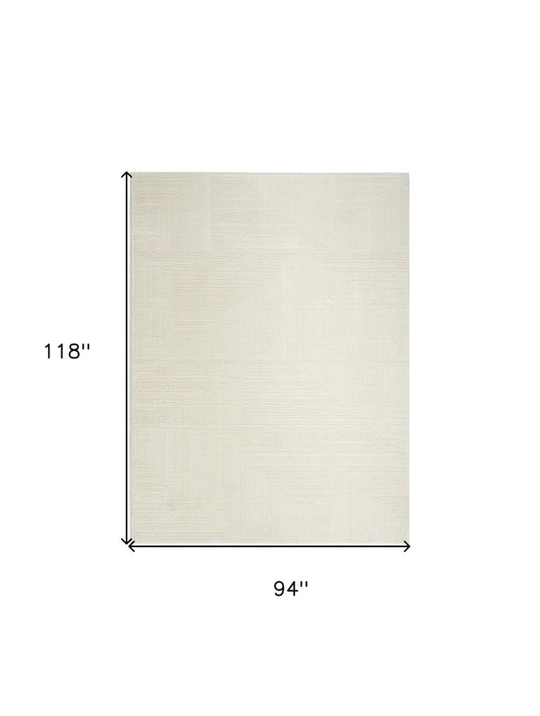 8 X 10 Ivory Abstract Polyester Area Rug Low Pile Living Room Floor Accent
