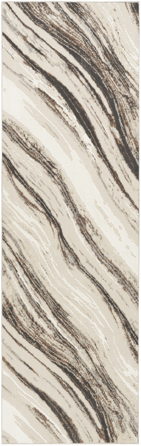 Homeroots 8' Beige And Gray Abstract Non Skid Runner Rug  Polyester 553417