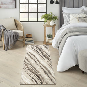 Homeroots 8' Beige And Gray Abstract Non Skid Runner Rug  Polyester 553417