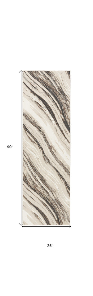 Homeroots 8' Beige And Gray Abstract Non Skid Runner Rug  Polyester 553417