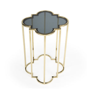 Butler Specialty Auroria Elegant Quatrefoil Glass And Metal Accent Table For Stylish Small Space Decor Solutions Black,Gold Stainless Steel,Black Glass 5534226-butler