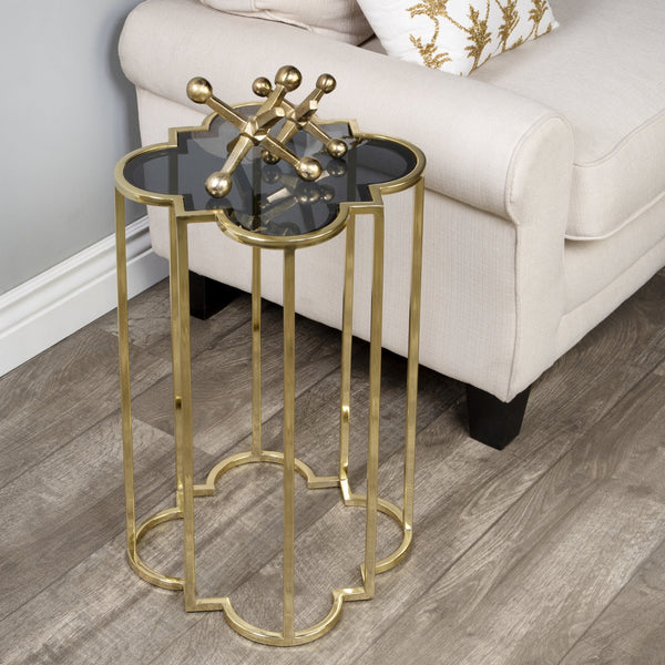 Butler Specialty Auroria Elegant Quatrefoil Glass And Metal Accent Table For Stylish Small Space Decor Solutions Black,Gold Stainless Steel,Black Glass 5534226-butler