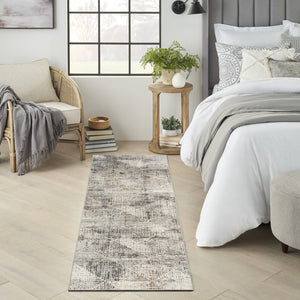 Homeroots 8' Ivory Black And Brown Geometric Non Skid Runner Rug  Polyester 553423