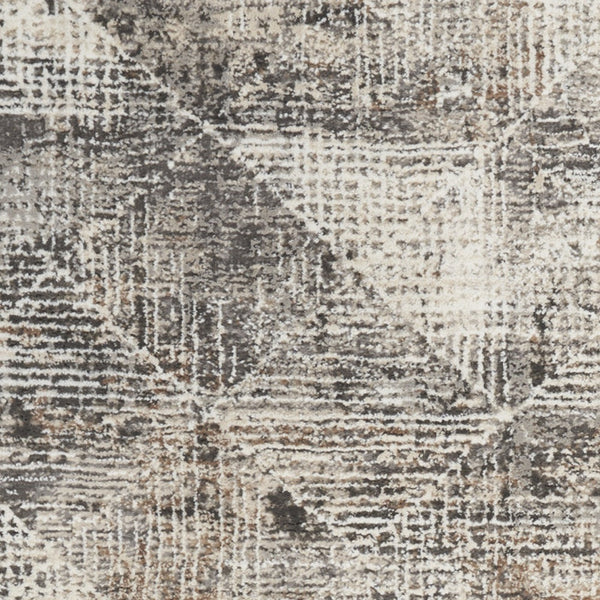 Homeroots 8' Ivory Black And Brown Geometric Non Skid Runner Rug  Polyester 553423