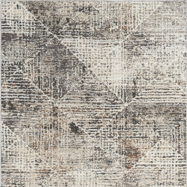 Homeroots 8' Ivory Black And Brown Geometric Non Skid Runner Rug  Polyester 553423