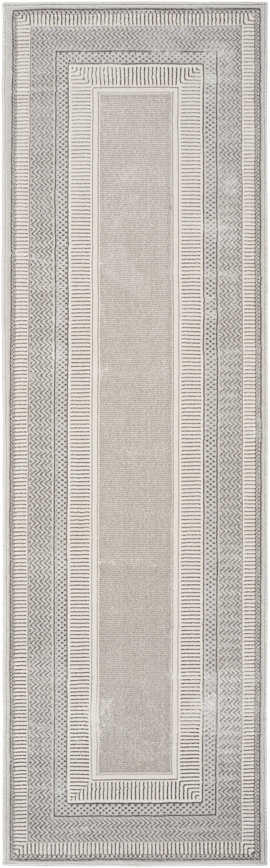 Homeroots 8' Silver And Ivory Geometric Non Skid Runner Rug  Polyester 553427