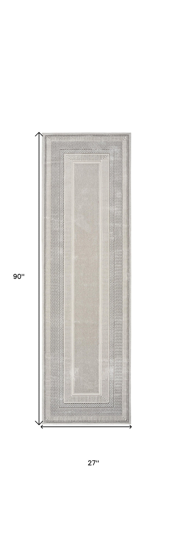 Homeroots 8' Silver And Ivory Geometric Non Skid Runner Rug  Polyester 553427