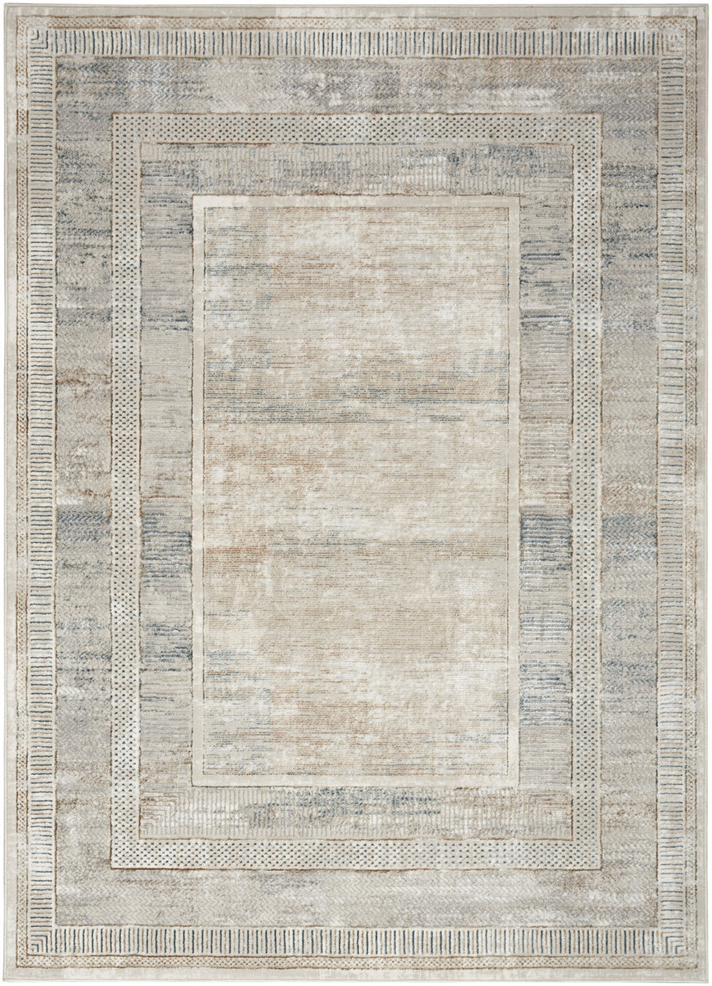 Homeroots 4' X 6' Ivory Blue And Gray Geometric Non Skid Area Rug  Polyester 553428