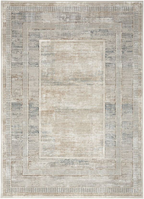 Homeroots 4' X 6' Ivory Blue And Gray Geometric Non Skid Area Rug  Polyester 553428