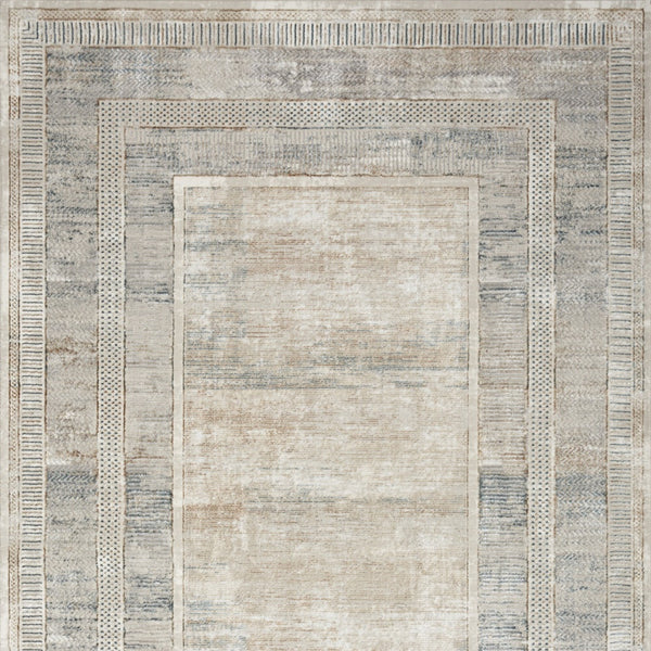 Homeroots 4' X 6' Ivory Blue And Gray Geometric Non Skid Area Rug  Polyester 553428