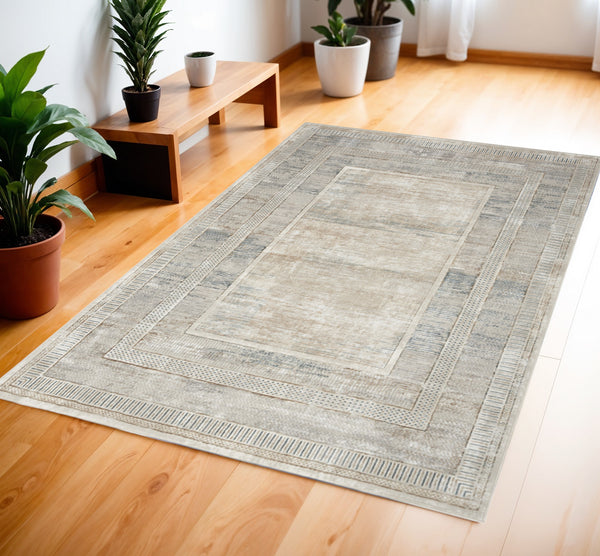 Homeroots 4' X 6' Ivory Blue And Gray Geometric Non Skid Area Rug  Polyester 553428