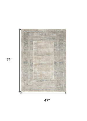 Homeroots 4' X 6' Ivory Blue And Gray Geometric Non Skid Area Rug  Polyester 553428