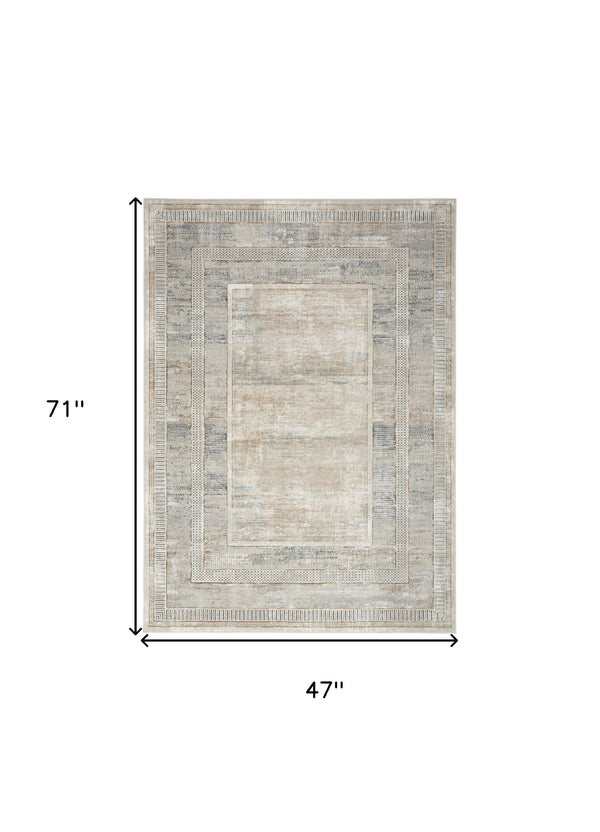 Homeroots 4' X 6' Ivory Blue And Gray Geometric Non Skid Area Rug  Polyester 553428